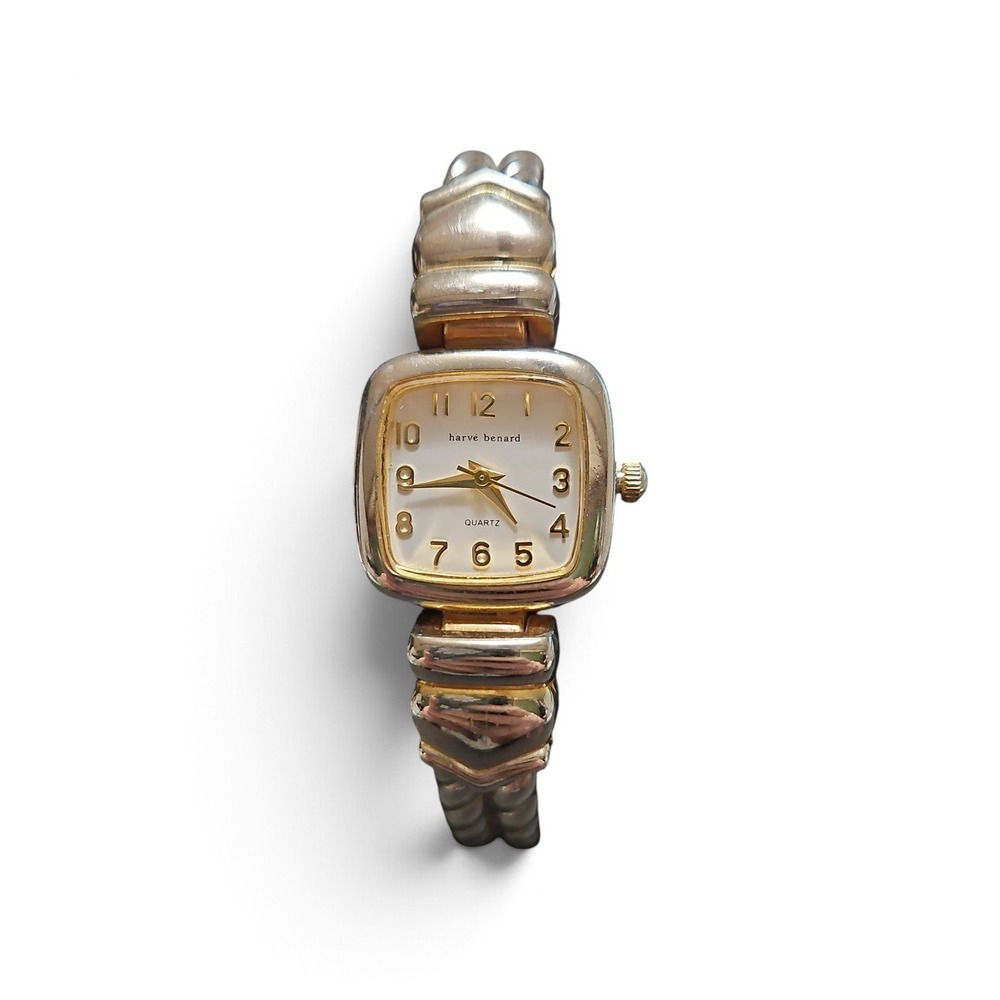 Harve Benard Womens Two Tone Quartz Cuff Watch Square White Dial Twisted Cable